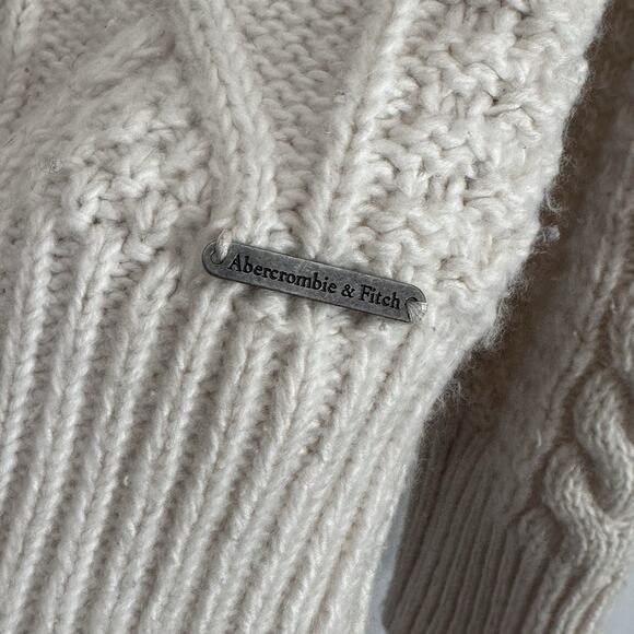 Abercrombie & Fitch Mock Neck Cable Knit Sweater Cream XS Fishermans Preppy - Picture 5 of 10